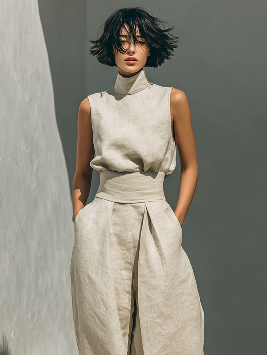 CONJUNTO PANTALÓN ANCHO DE ALGODÓN PARA MUJER