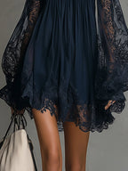 Noemi • Vestido mini en chiffon azul marino