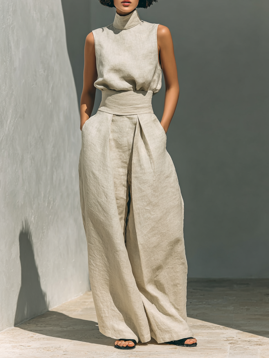 CONJUNTO PANTALÓN ANCHO DE ALGODÓN PARA MUJER
