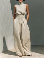 CONJUNTO PANTALÓN ANCHO DE ALGODÓN PARA MUJER