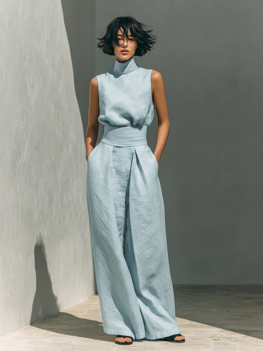 CONJUNTO PANTALÓN ANCHO DE ALGODÓN PARA MUJER