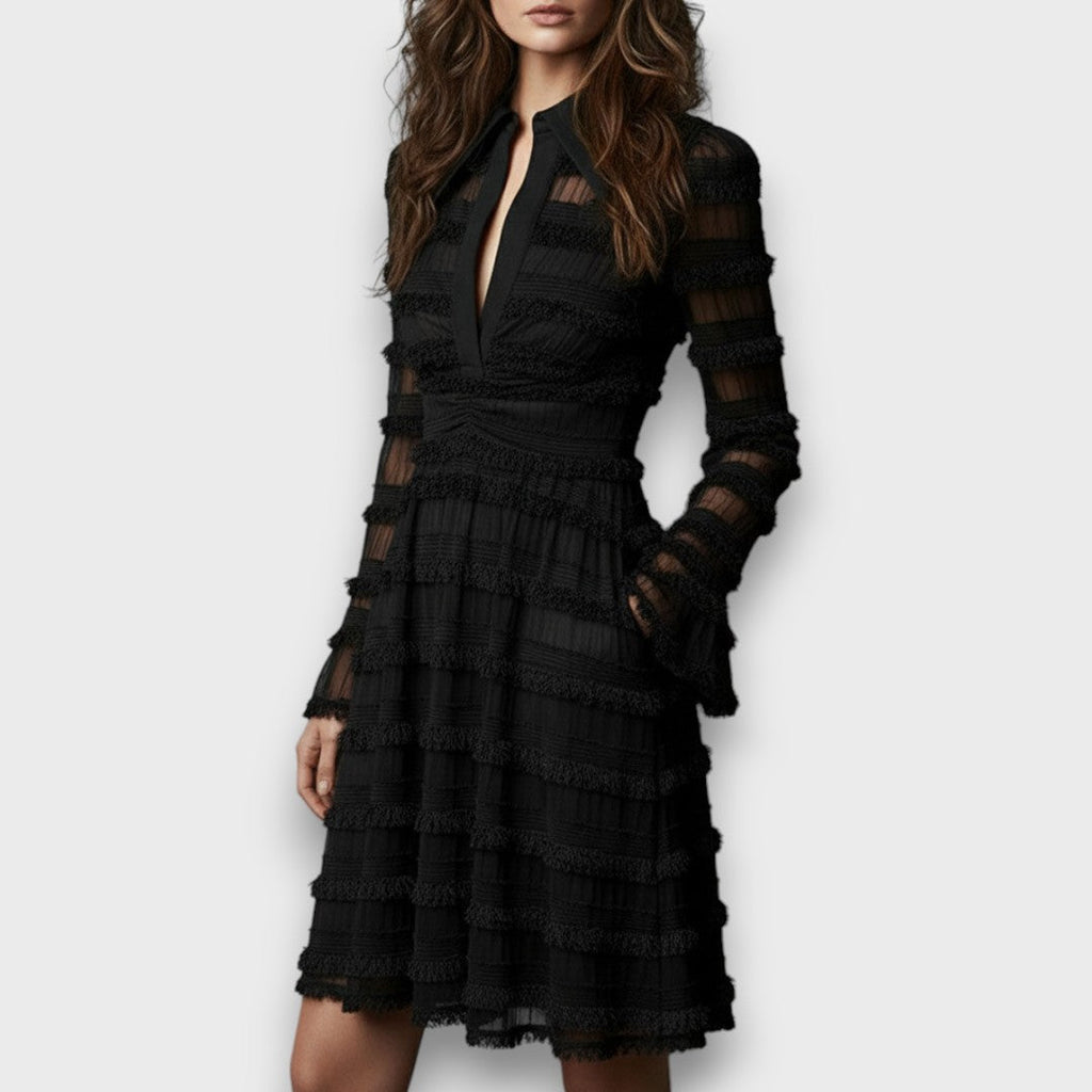 Parisa – Vestido midi con flecos transparentes