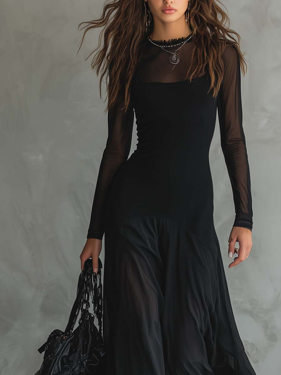 Neroa | Vestido maxi holgado de tul negro