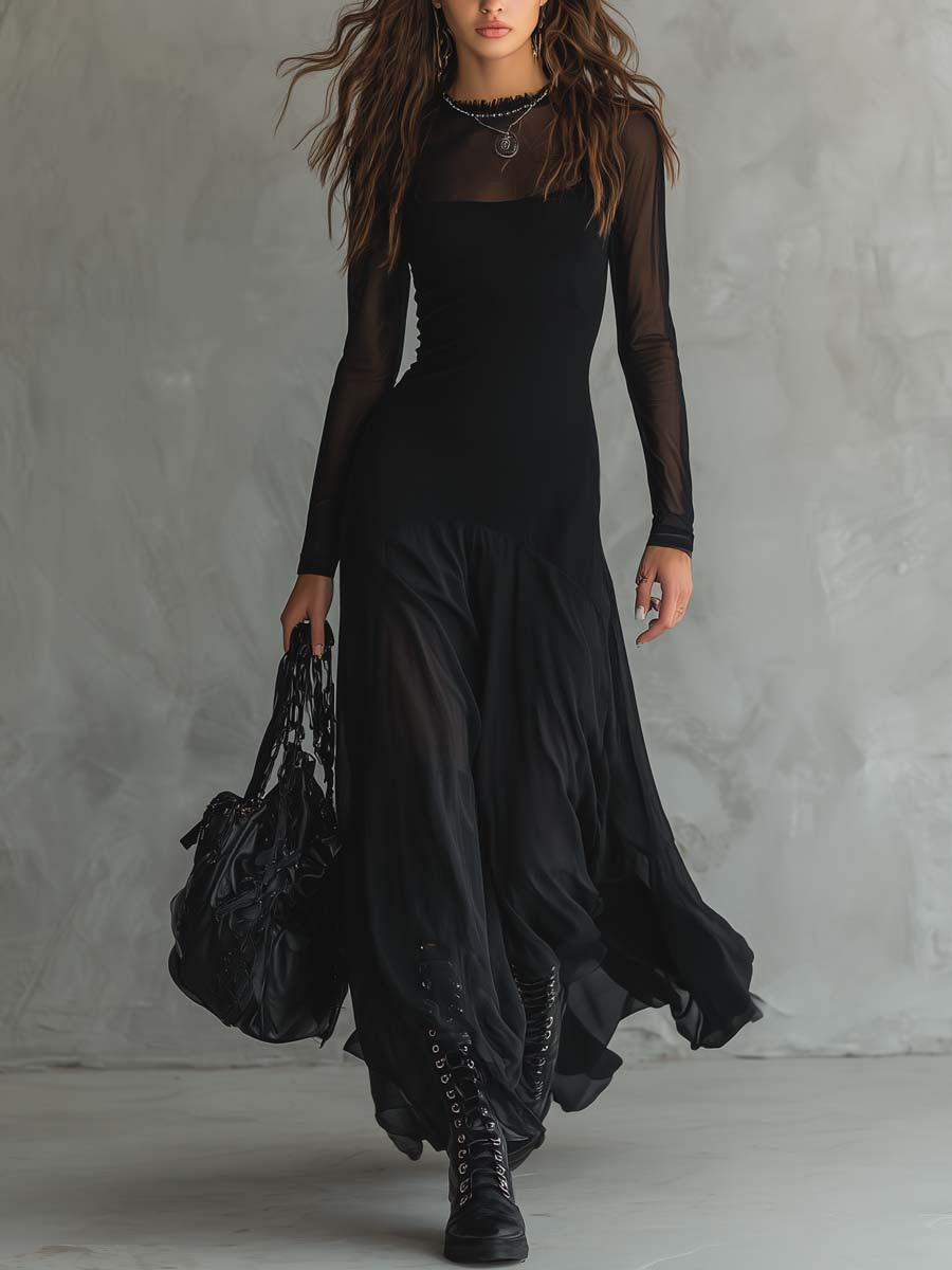 Neroa | Vestido maxi holgado de tul negro