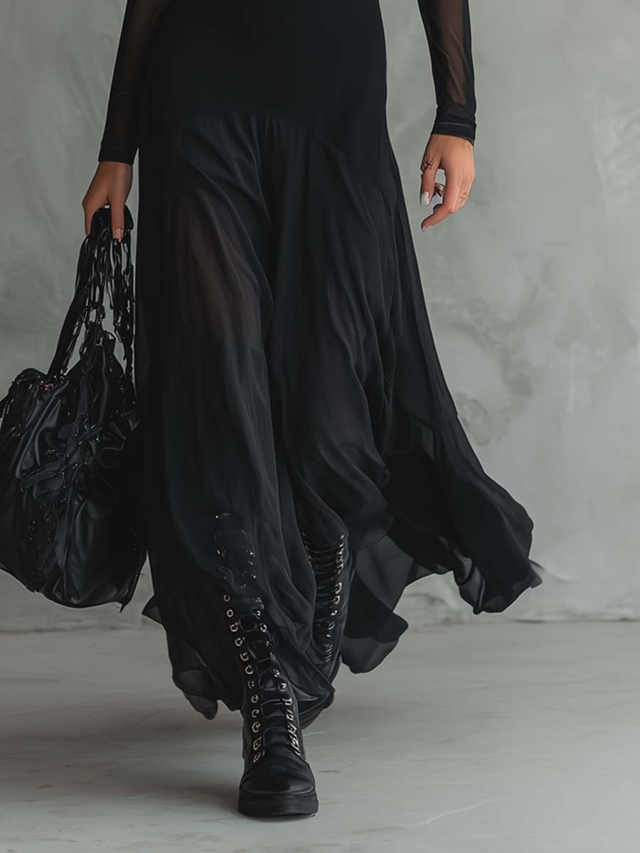 Neroa • Vestido maxi de tul negro con talla amplia