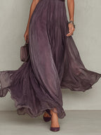 Flavia • Vestido largo violeta con escote de gota y borde de encaje en chiffon