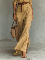 Vestido Maxi Largo con Cuello Solapa y Mangas Largas para Mujer